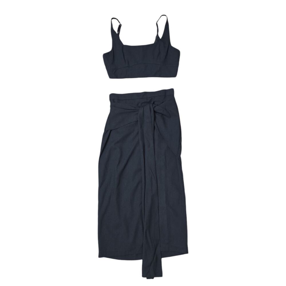 Chic Black Midi Skirt with Tie Detail